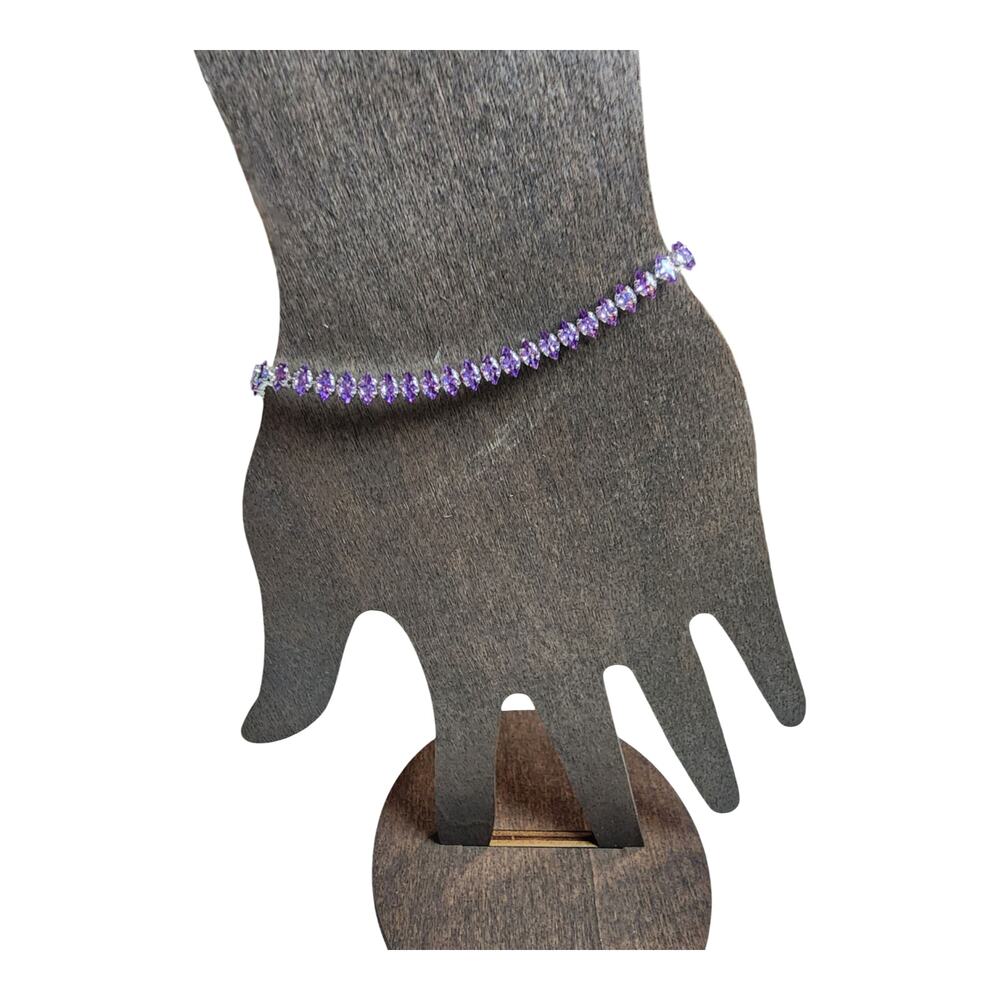 Vibrant Purple Marquise Cut Crystal Tennis Bracelet - Silver Tone Setting 7"